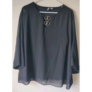 Cato‎ Women's Sheer Lined Black  Blouse with Brass Ring Detail Size Large